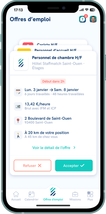 Téléphone avec l'application Staffmatch.