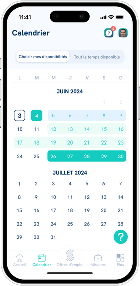 Écran “Calendrier” de l’application mobile Staffmatch.